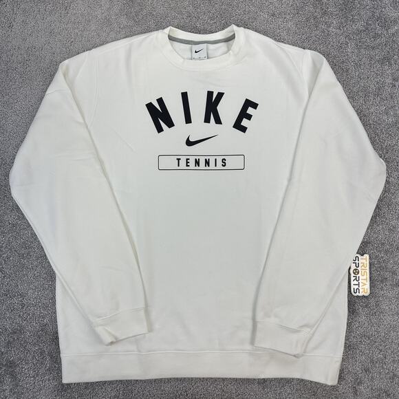 Nike Club Fleece Sweatshirt Mens XL White Crewneck Tennis Pullover Swoosh Crew - Picture 1 of 9